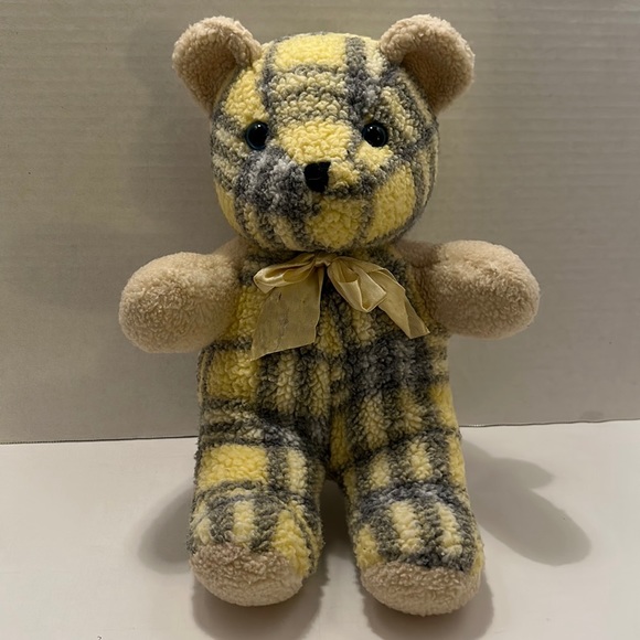 Sugar Loaf Creations Yellow and Grey Plaid Teddy Bear 11 inch Stuffed Animal - Picture 1 of 4